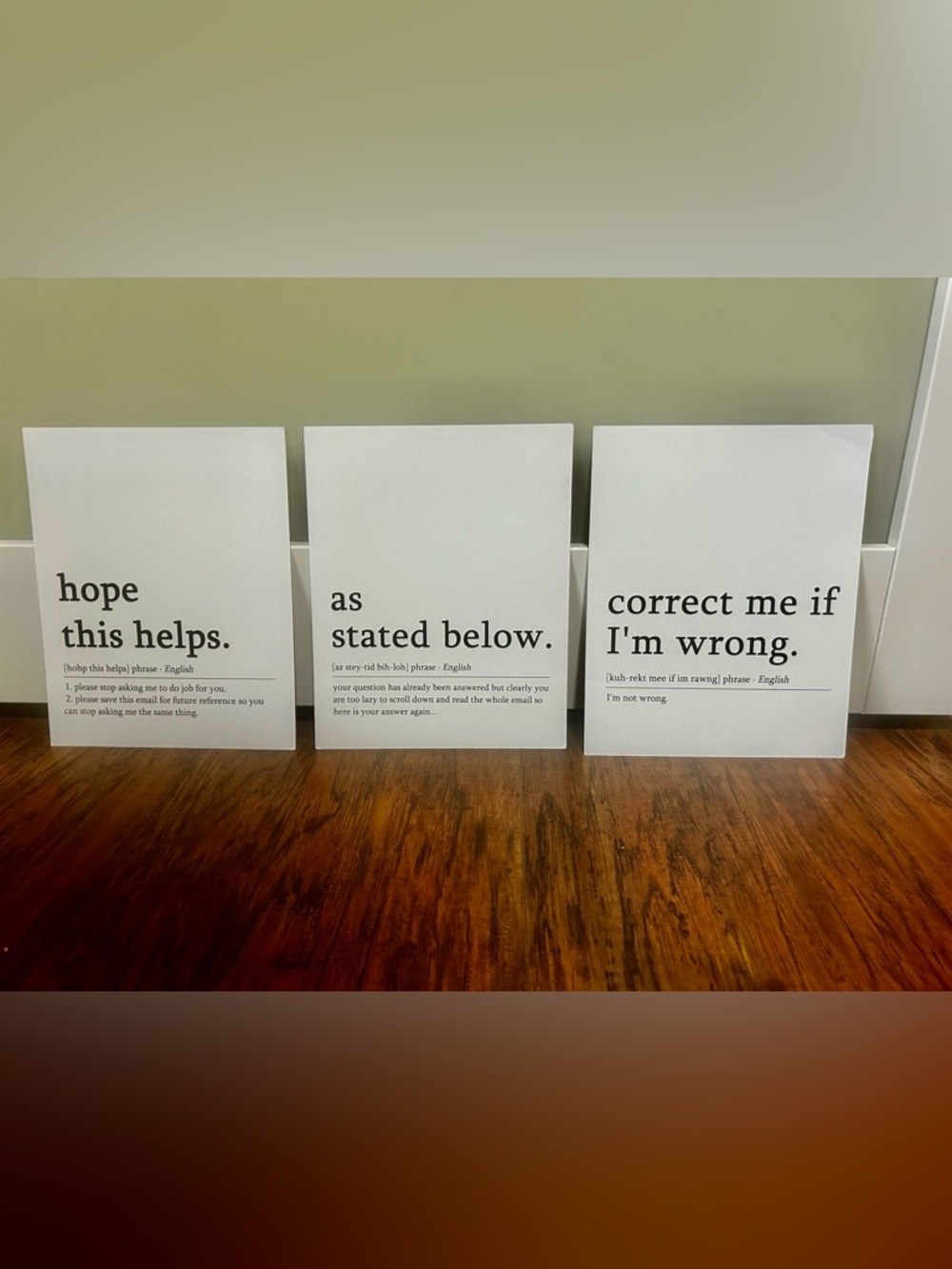 Dictionary definition sarcastic passive aggressive office signs / decor unframed